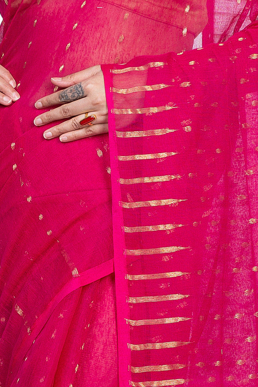 Purple Blended Cotton New HALF  JAMDINE Jamdani Saree (4109)